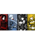 36x16 inches anime girl desk pad with four-girl vertical panel layout, bold poster-style desk mat.