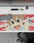 Red-and-white burst anime desk pad 36x16 inches, bright cheerful vibe and clean vivid print.