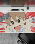 Vibrant red and white speedburst anime desk pad 40x20 inches, cheerful vibe and crisp print.