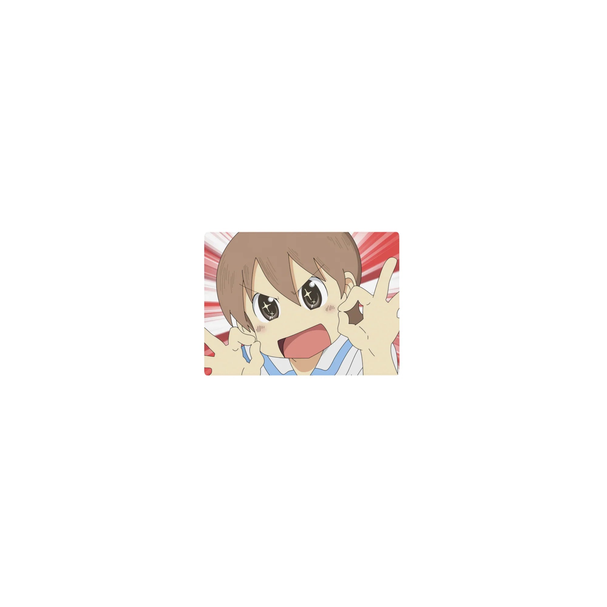 Classic anime girl mouse pad 14x10 inches with speedburst background and playful OK hand signs.