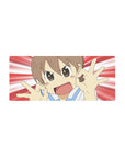Anime girl mouse pad 28x12 inches with speedburst background and playful OK sign pose, smooth glide.