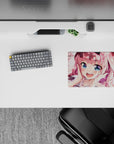 Soft blush and creamy white 14x10 inches anime mouse pad, springtime crush vibe, bright print.