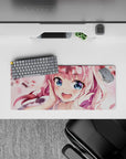 28x12 inches kawaii desk mat in blush pinks and creamy whites, springtime flirty vibe, bright print.