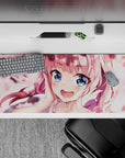 Spring blush and creamy white anime desk pad 36x16 inches, rosy gradients, cute flirty mood.