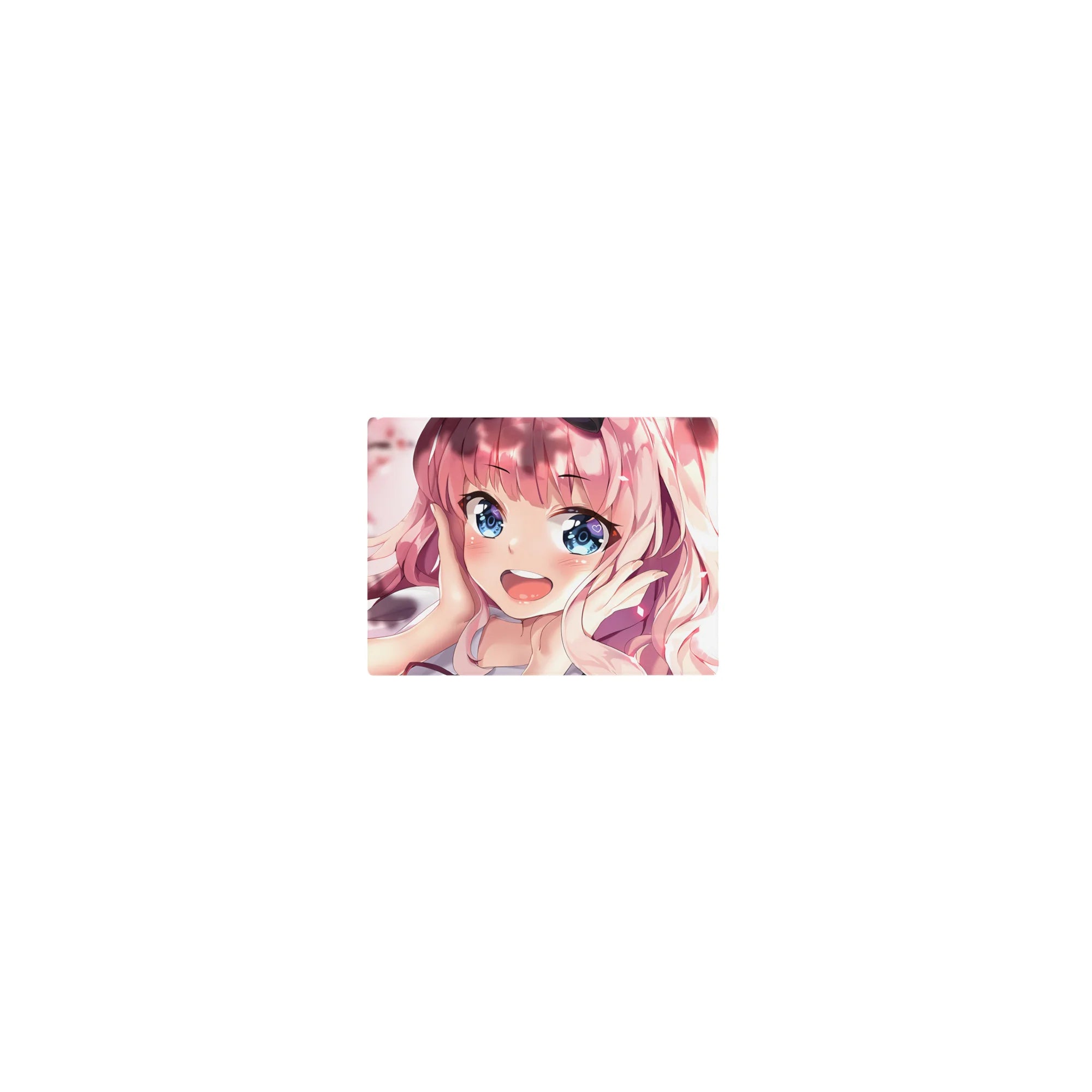 Classic anime girl mouse pad 14x10 inches with pink-haired sweetheart and cherry blossom petals.