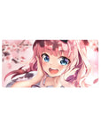 32x16 inches anime girl mouse pad with pink-haired sweetheart, blue eyes, and cherry blossom petals.