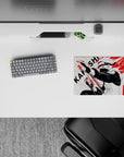 Black-and-white anime mouse pad 14x10 inches with intense red accents, calm-but-deadly ninja mood.