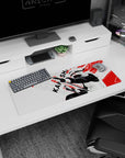 32x12 inches Kakashi Hatake mouse pad, kunai ready, Sharingan stare, snapping into frame action scene.