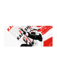 28x12 inches anime mouse pad with Kakashi graphic, bold KAKASHI pattern, kunai pose, sharp lines.