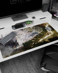 40x20 inches anime desk pad showing tiny travelers nearing a massive gate beneath smoke and torn hulls.