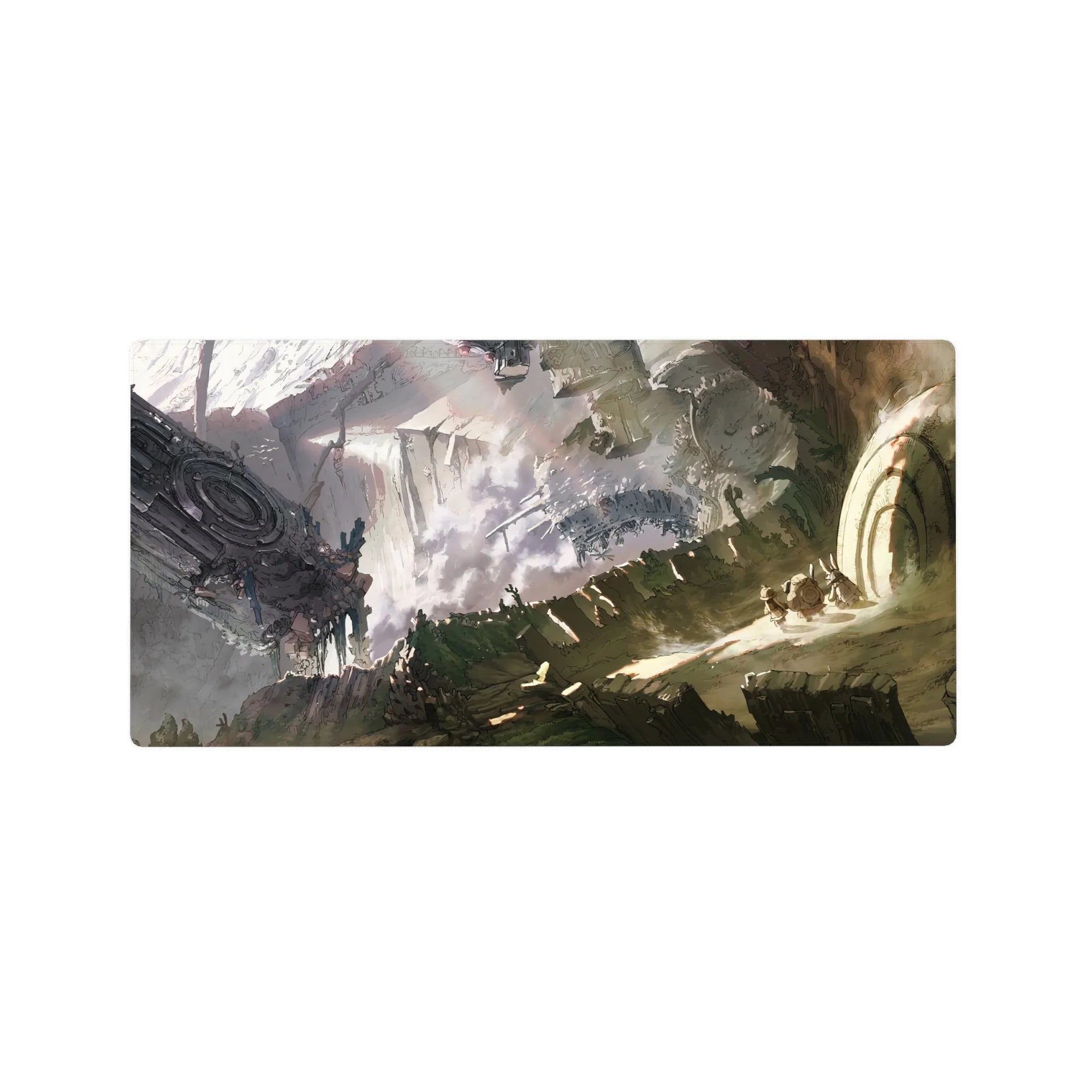 32x16 inches anime mouse pad with wasteland cliffs, broken steel hulls, and a giant circular gate scene.