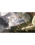 40x20 inches anime desk pad with wasteland ruins, jagged cliffs, and a giant circular gate scene.