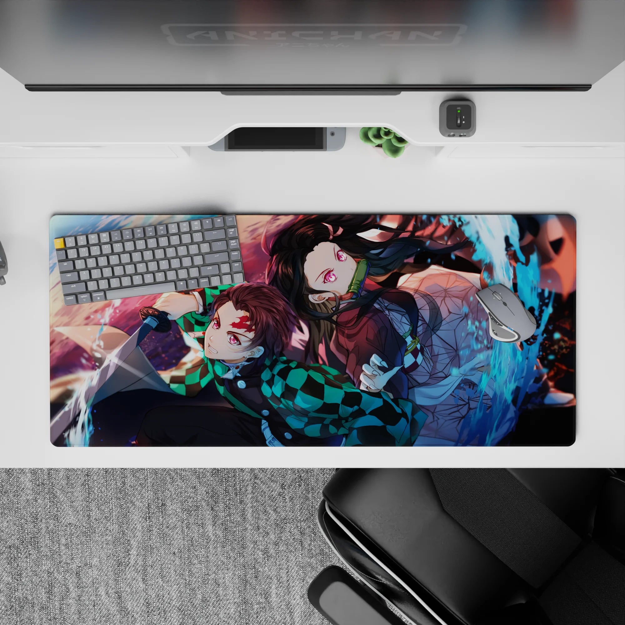 Demon Slayer Deskmat | Mousepad | Deskpad - Water and Flame Duo - AniChan