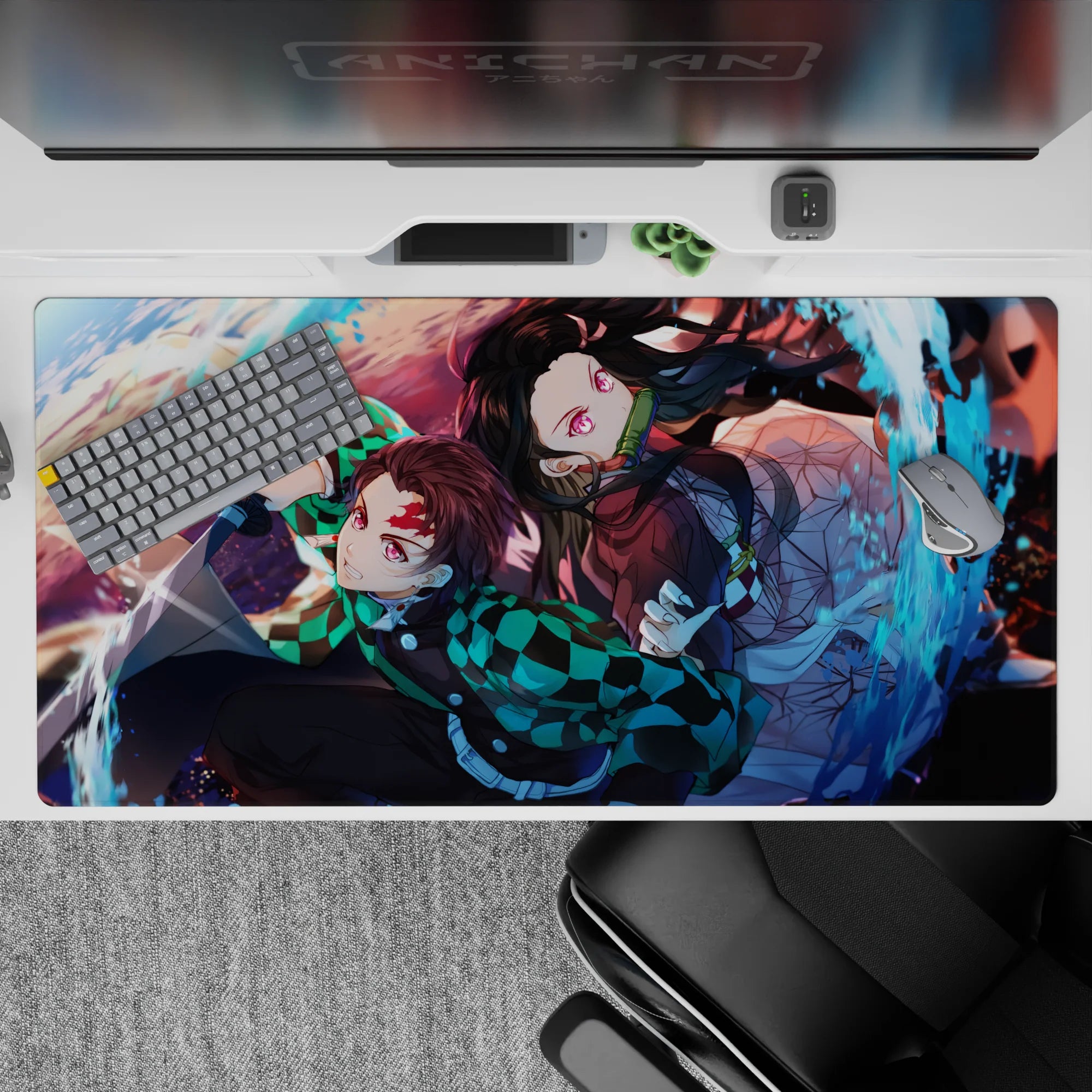 Demon Slayer Deskmat | Mousepad | Deskpad - Water and Flame Duo - AniChan