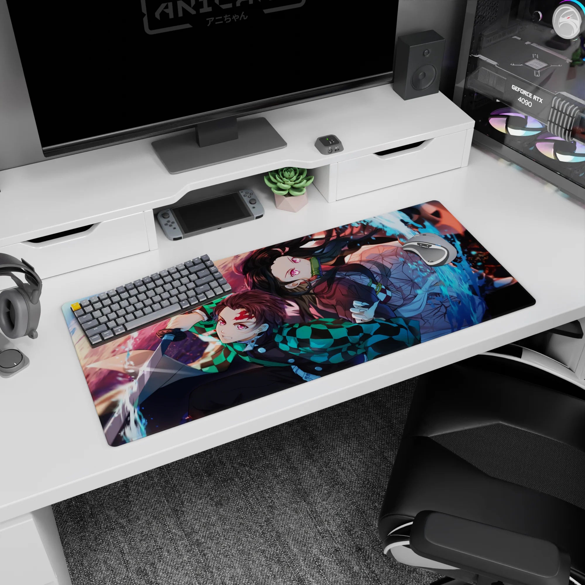 Demon Slayer Deskmat | Mousepad | Deskpad - Water and Flame Duo - AniChan