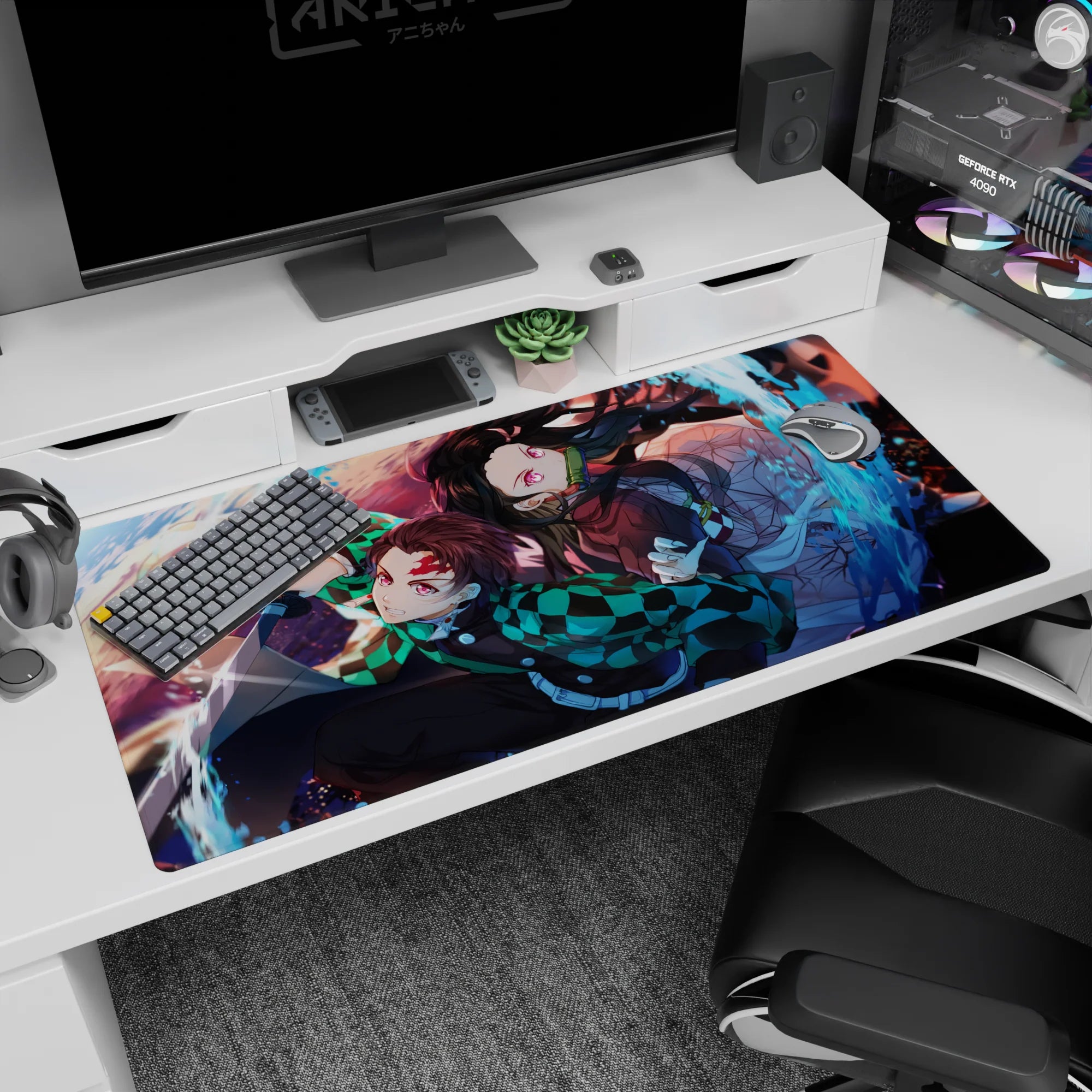 Demon Slayer Deskmat | Mousepad | Deskpad - Water and Flame Duo - AniChan