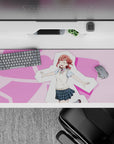 36x16 inches kawaii desk pad in soft pink hearts, cream and blue plaid tones, cozy cheerful vibe.