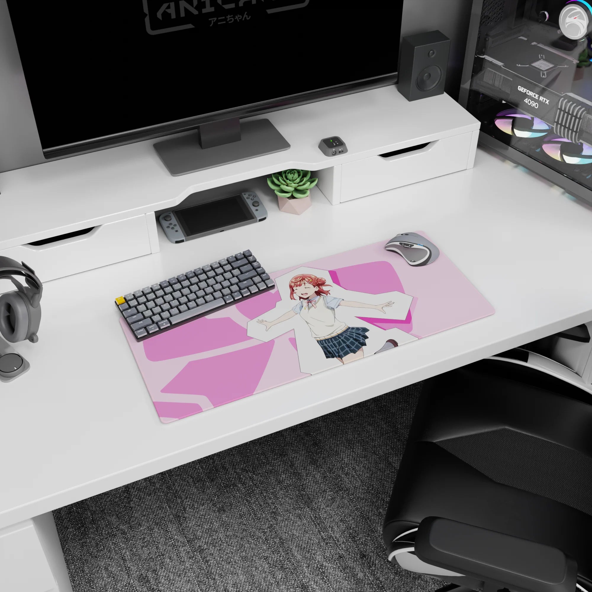 Chika Takami smiling from Love Live! Sunshine!! on an anime girl mouse pad 28x12 inches.