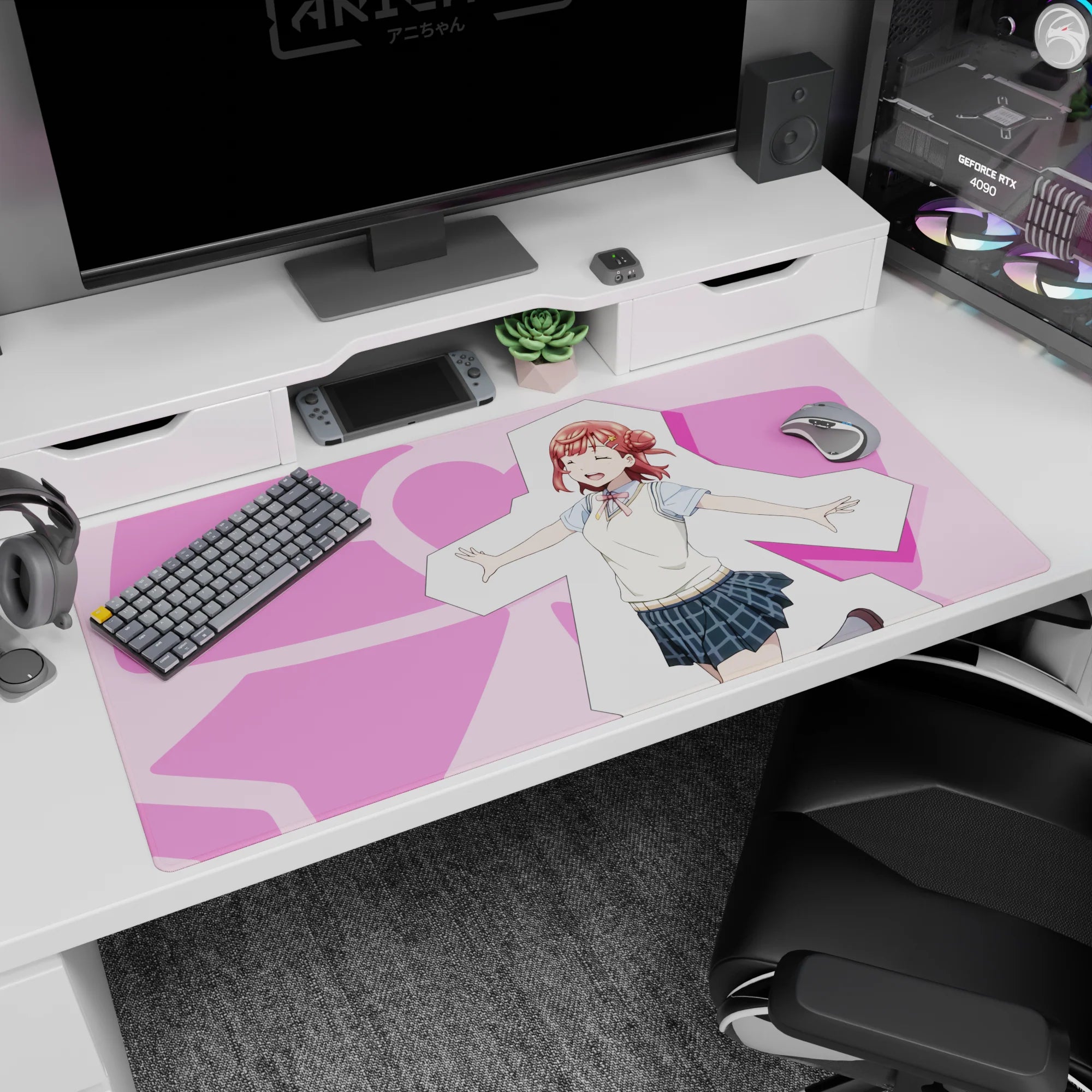 40x20 inches Love Live! Sunshine!! desk pad showing Chika Takami grinning, ribbon and vest.