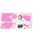 32x16 inches anime girl mouse pad with idol pose, crisp print, hearts and chunky shapes background.