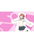 40x20 inches anime girl desk pad with Chika Takami, pink hearts backdrop, idol pose, crisp print.
