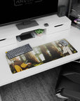 Naruto and Sasuke facing off in a quiet forest scene on an anime mouse pad 32x12 inches.