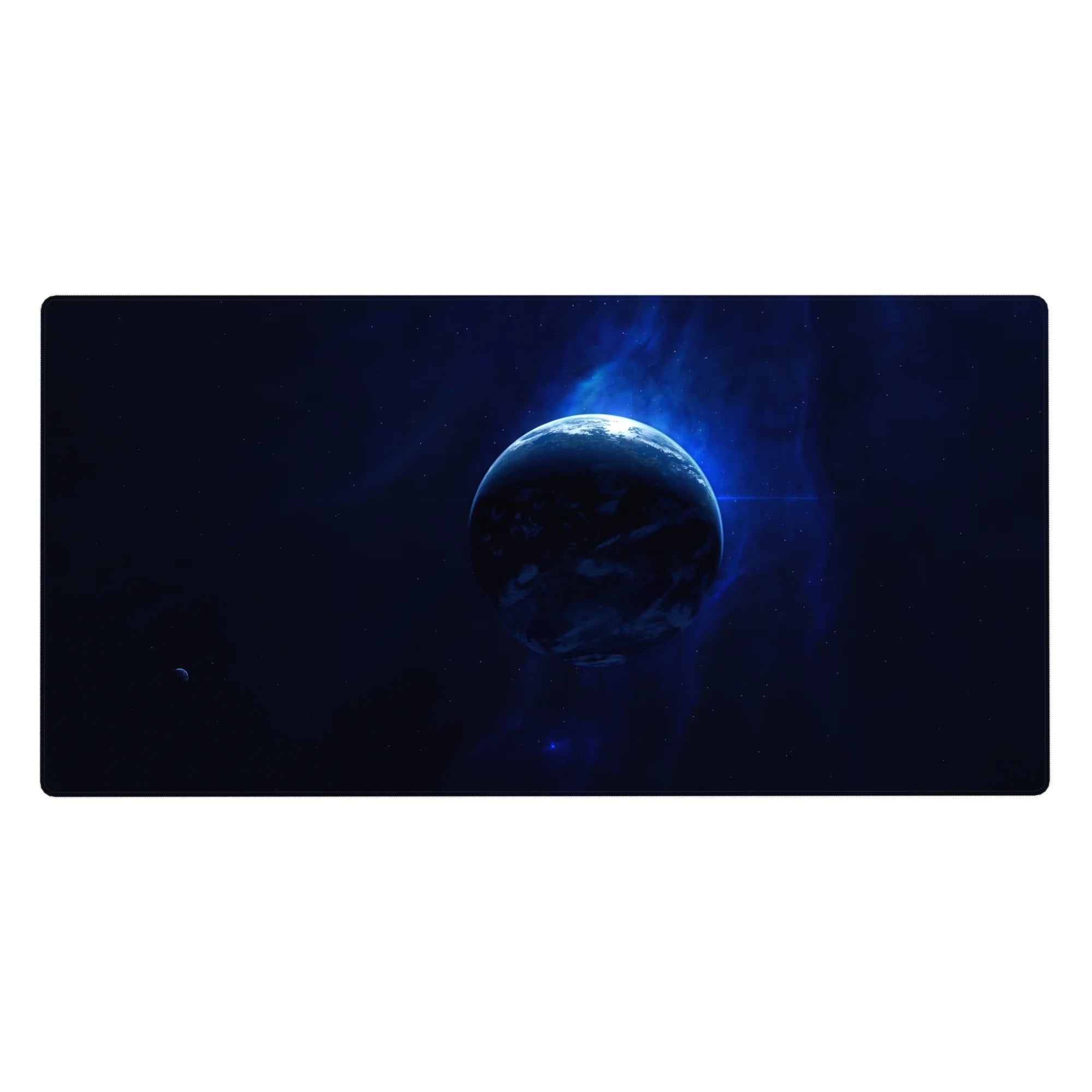 Midnight cosmos desk pad 40x20 inches with starry space design and sleek playful look.