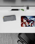 Moody neon red-blue anime girl mouse pad 14x10 inches with smoky swirls and street-art bad-girl vibe.