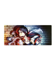 28x12 inches anime girl mouse pad with neon-lit black hair, tattoos, fingerless gloves, brick wall art.