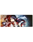 32x12 inches anime girl mouse pad with neon-lit black-haired bad-girl art on brick wall backdrop.
