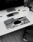 28x12 inches anime mouse pad showing broken towers under a halo blast ring and ominous black sun.