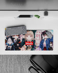 28x12 inches waifu anime girl mouse pad in pink, black, white, and denim blue for cozy chaos desk vibe.