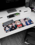 32x12 inches anime girl mouse pad showing waifu-style girls in hoodies, nurse look, and cap uniform.