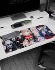 36x16 inches desk pad featuring waifu-style anime girls centered around a red Waifu badge, keeping you company.