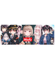 32x12 inches anime girl mouse pad with waifu collage and bold red Waifu badge, crisp desk mat print.