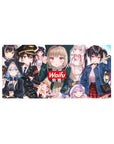 Waifu collage anime girl mouse pad, bold red Waifu badge center, 32x16 inches.