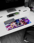 Shiro and Sora close at the table, smirking duo anime mouse pad 28x12 inches with vivid character art.