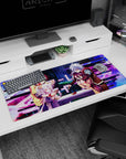 36x16 inches desk pad featuring Shiro and Sora close at the table, rival pair blushing, cards mid-play.