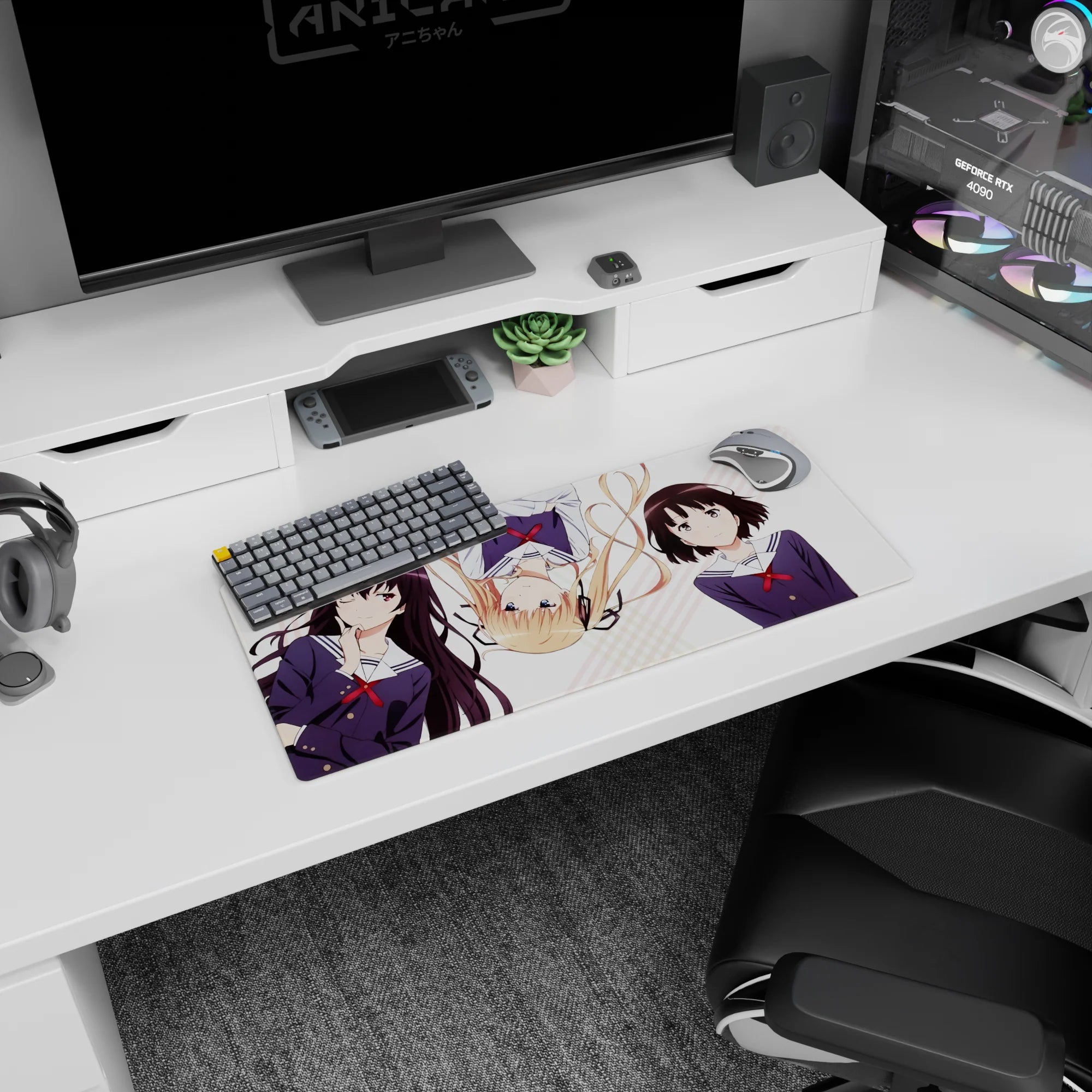 28x12 inches anime girl mouse pad featuring Megumi Katou, Eriri, and Utaha drifting with a cheeky wink.