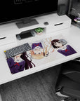 Megumi Katou winking with Eriri and Utaha drifting across stripes on a 32x16 inches mouse pad.