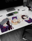Megumi Katou winking with Eriri and Utaha drifting across stripes on 40x20 inches desk pad.