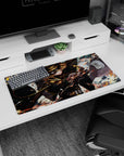Anime girl mouse pad 32x16 inches showing curly-haired commander diving forward, chains and buckles flying.