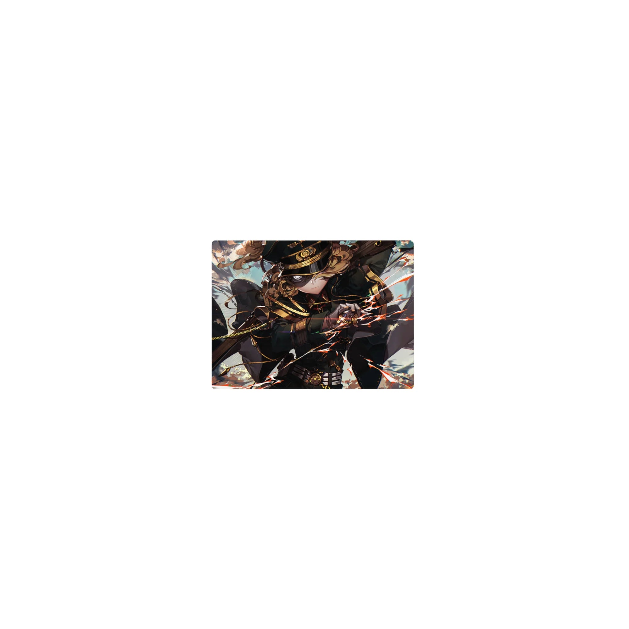 Classic anime girl mouse pad 14x10 inches with commander in black cap, gold-trim uniform, flying cloak.