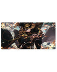 Anime girl mouse pad 32x16 inches with commander in black cap, gold-trim uniform, and flaring cloak.