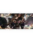 Anime girl desk pad 36x16 inches with commander in black cap, gold-trim uniform, and flowing cloak.