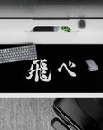 36x16 inches anime desk pad in stark black and crisp white ink, calm focused mood for smooth tracking.