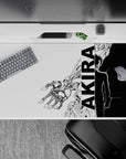 Black and white sci-fi anime desk pad 40x20 inches, high-contrast minimalist poster vibe for gaming setup.
