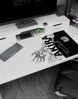 Anime desk pad 40x20 inches showing a towering figure and wired cybernetic hand reaching into empty space.
