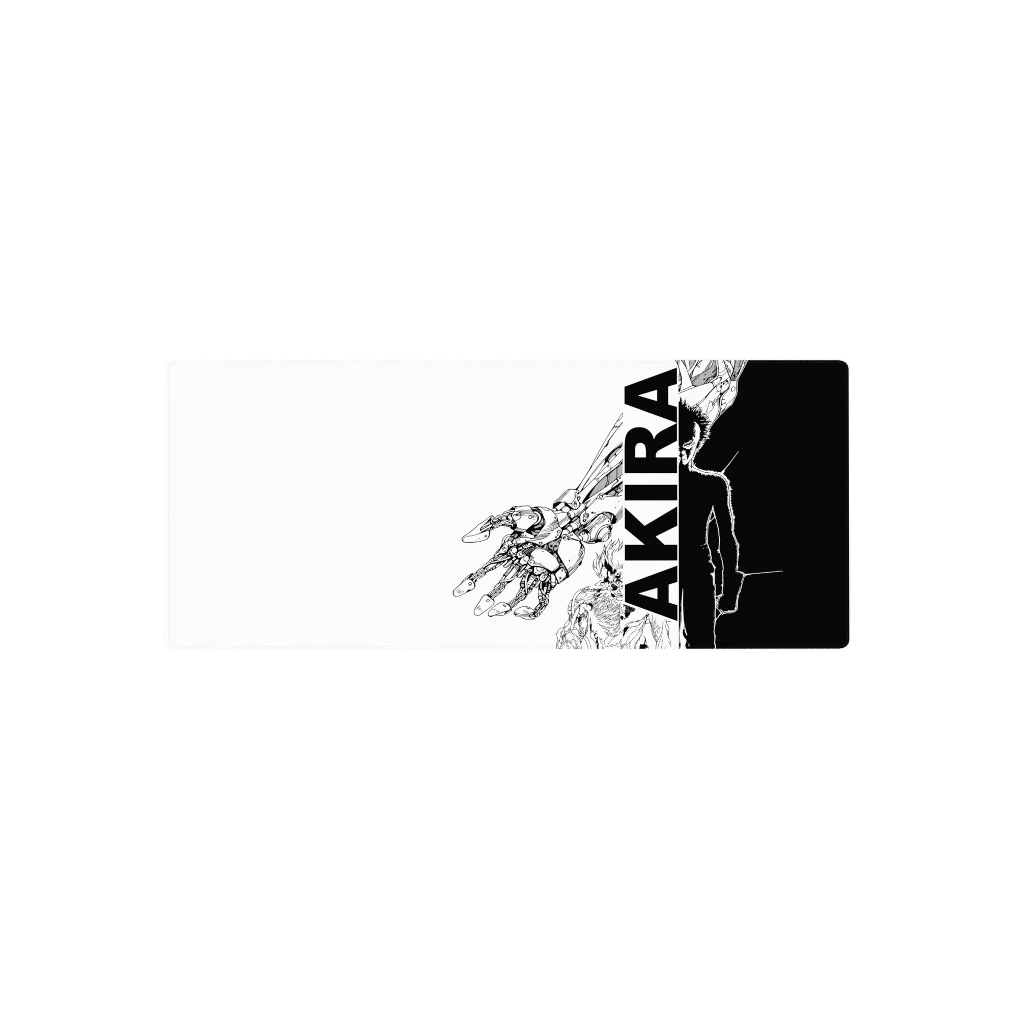 28x12 inches anime mouse pad with AKIRA vertical text, towering silhouette, and cybernetic hand design.