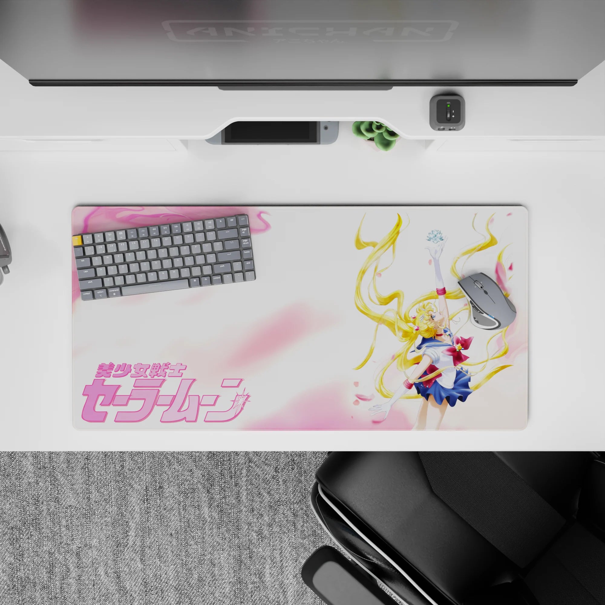 32x16 inches mouse pad in dreamy pastel pinks and navy, cotton-candy sky vibe with clean negative space.